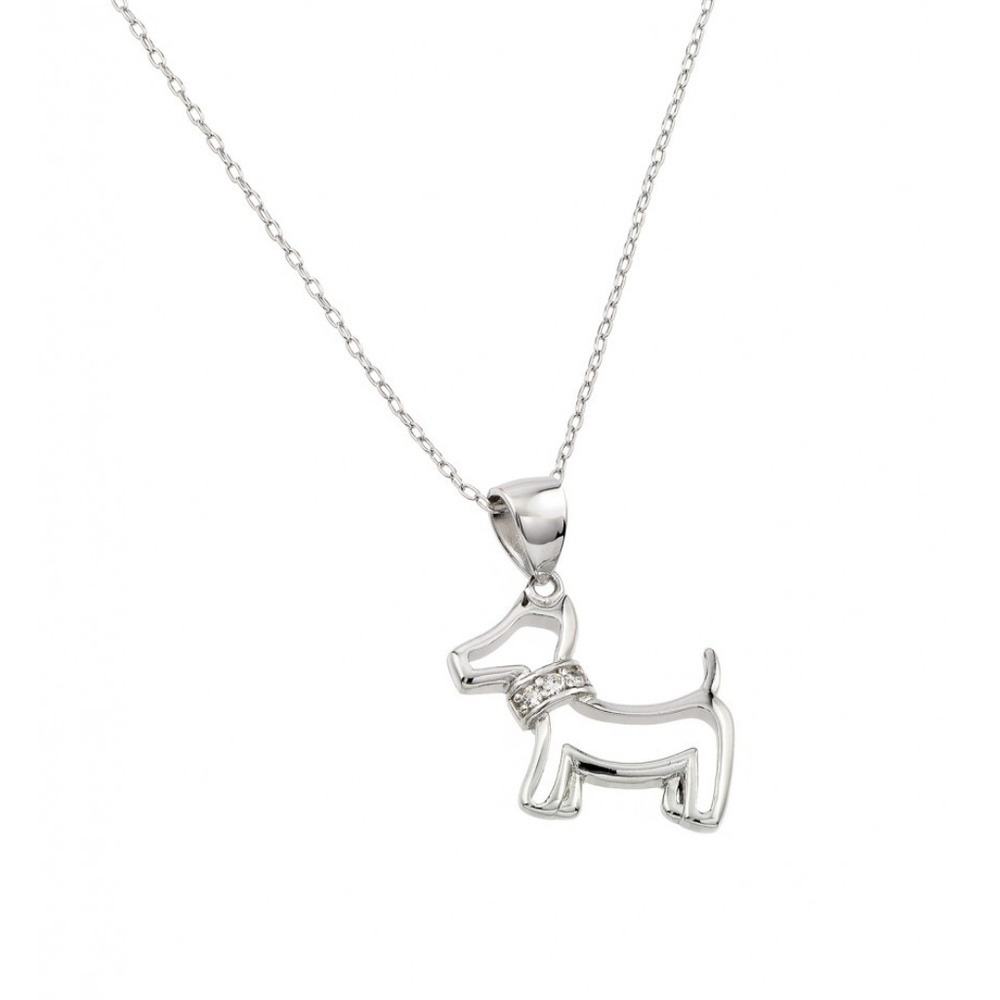 925 Sterling Silver CZ Open Dog Necklace